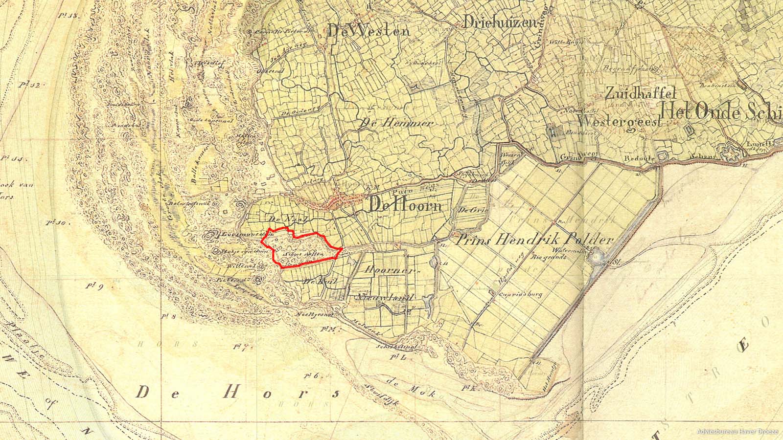 Historische kaart met locatie camping Loodsmansduin